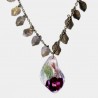 collier feuilles laiton et pendentif resine fleurs