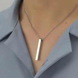 chaîne forçat pendentif argent acier inoxydable tube minimaliste