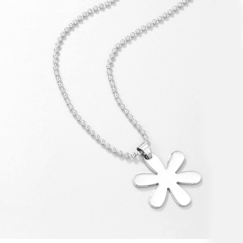 chaîne forçat pendentif argent acier inoxydable fleur marguerite