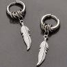 boucles d'oreilles créoles pendantes couleur argent plume