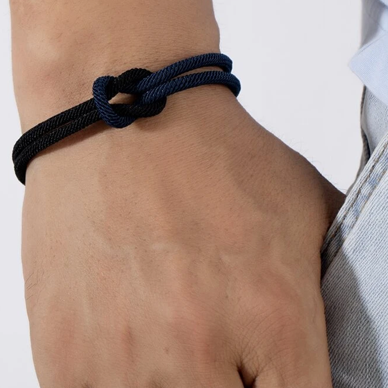 bracelet homme nœud noir et bleu
