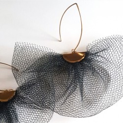 boucles d'oreilles pendantes éventail en tulle noir