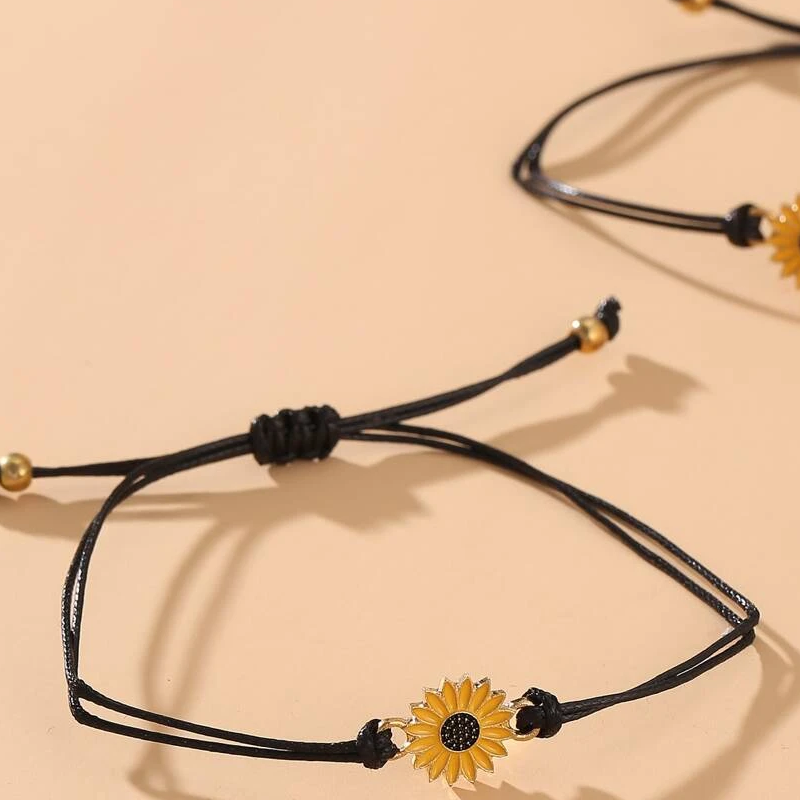 bracelets fleur de tournesol cordon noir taille unique