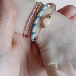 2 bracelets pour enfant pierre ronde rose sur cordon taille unique