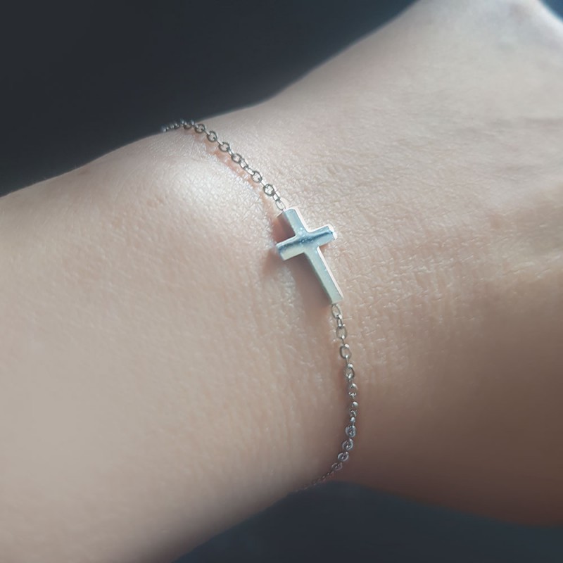 bracelet croix chaîne maille forçat acier inoxydable