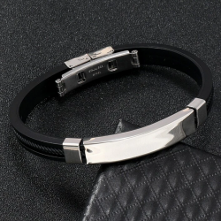 bracelet pour homme noir silicone et argenté