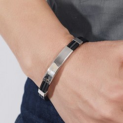 bracelet pour homme design noir et acier inoxydable pas cher