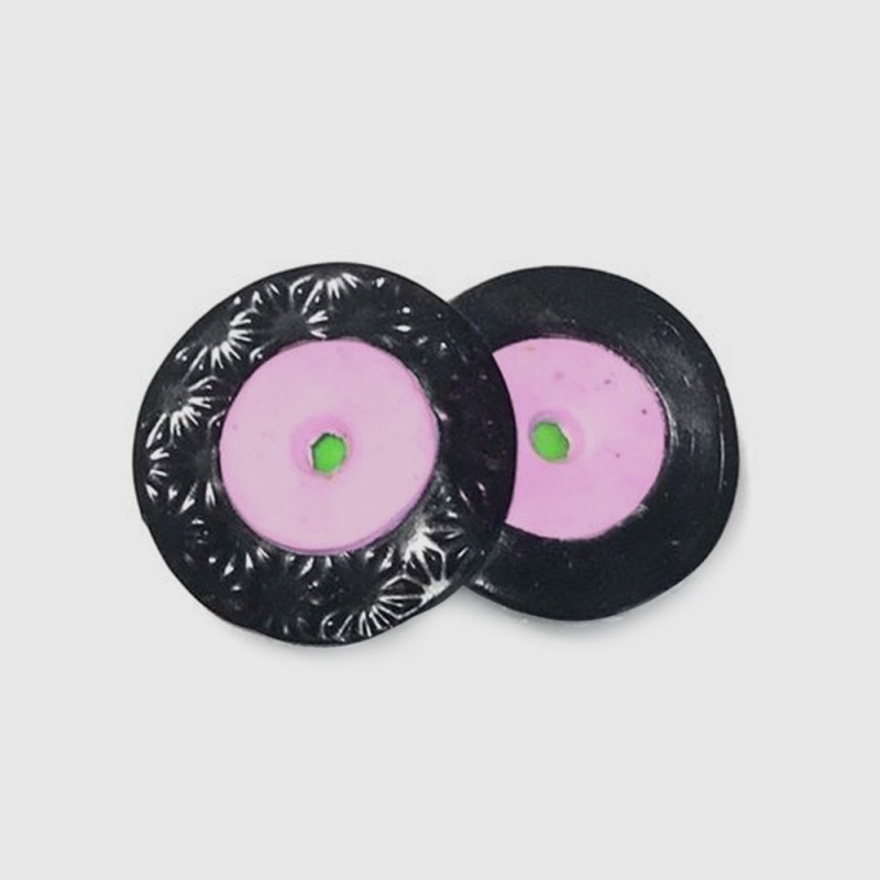 Bague double disque forme de réglisse noir et rose fait main