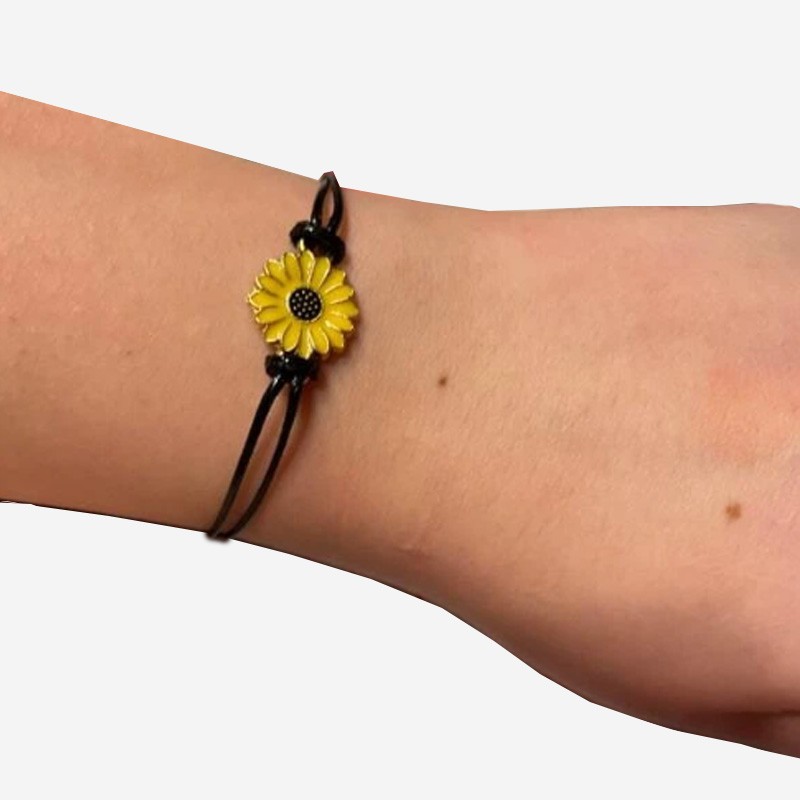 bracelet fleur de tournesol cordon noir taille unique