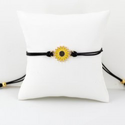 bracelet fleur de tournesol jaune cordon noir ajustable