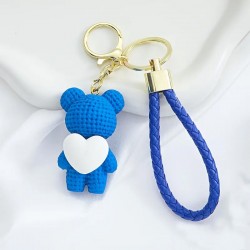 porte clé ours bleu et coeur blanc