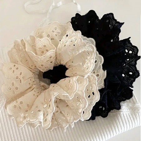 2 chouchoux brodés noir et beige