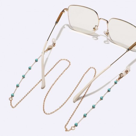 chaîne pour lunette pas cher dorée perles turquoise