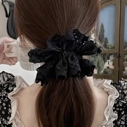 scrunchie noir brodé beige