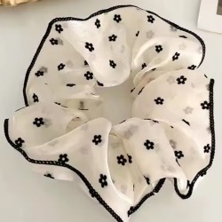 chouchou beige translucide à fleurs noires mousseline de soie