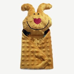 doudou coton minky fait main bleu pisicine jaune moutarde