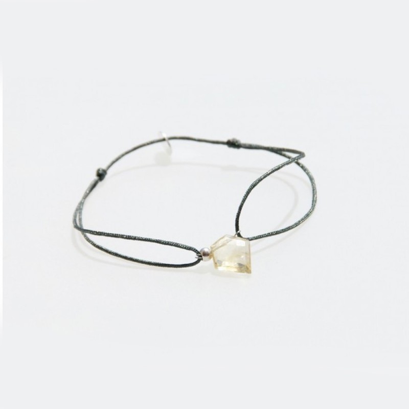 bracelet argent citrine blanche sur cordon ajustable