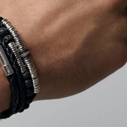 bracelet homme cordon taille unique et argent onyx noir